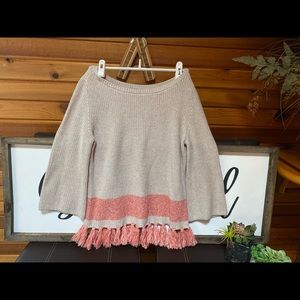 Tan and pink tassel sweater